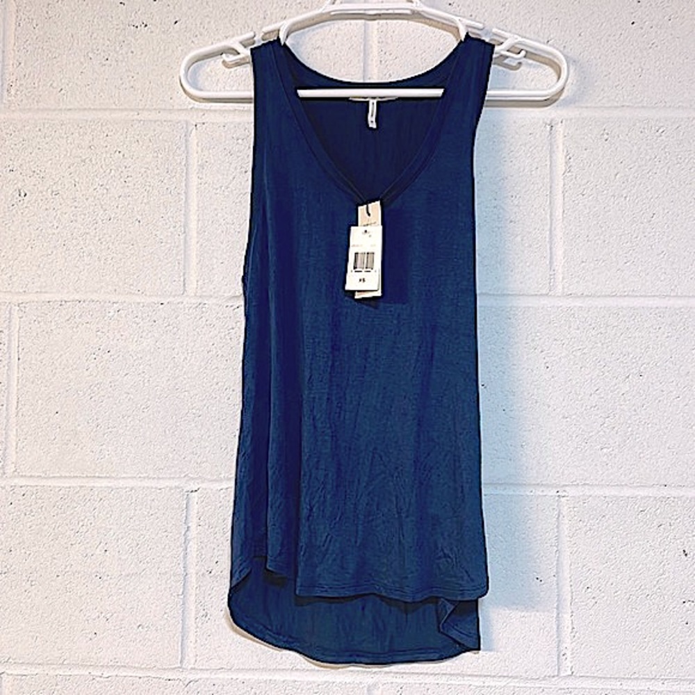 NWT navy blue sleeveless tank long tee shirt brand new three dots silky soft XS